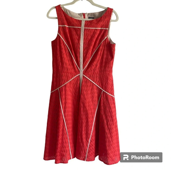 VINCE Camuto 100% Cotton Eyelet Orange Sleeveless Fit & Flare Mini Dress Size 10 - Picture 2 of 13